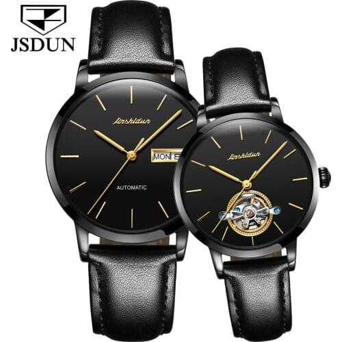 JSDUN Couple Watch Mens Watch Hollow Luxury Fashion Waterproof Automatic Mechanical Stainless Steel Ladies Watch Reloj Hombre