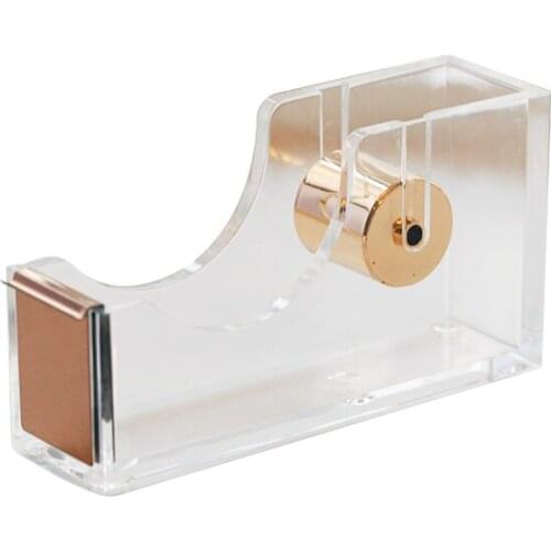 Crylic Tape Seat Tape Holder Office Tape Dispenser Desktop With Tape Cutter Supplies Rose Gold