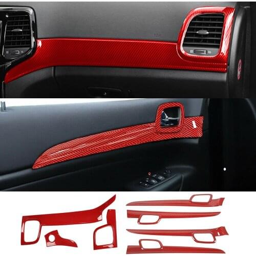 For Jeep Grand Cherokee 2011-2021 Red Carbon Fiber ABS Dashboard Door Handle Panel Decor Cover Trim Interior Car Accessories