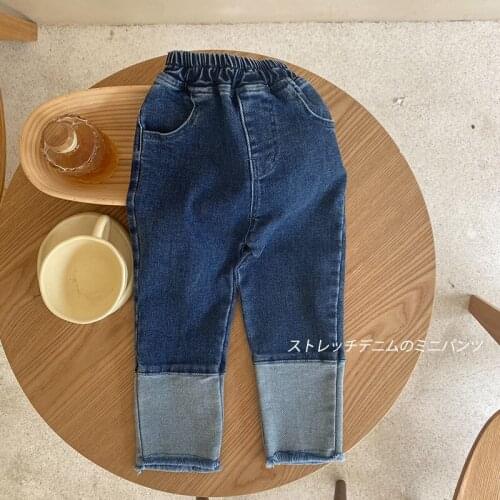 2021 new style girls boys patchwork denim pants autumn fashion kids long jean pants 2-7 years