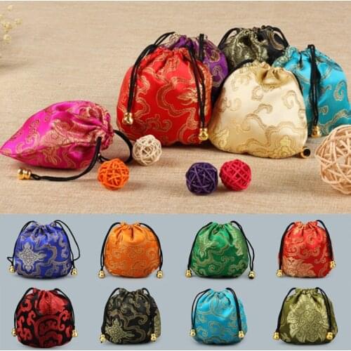 Chinese Lucky Bag Silk Jewelry Pouch Embroidery Wedding Favors Gift Sachet Auspicious Cloud Storage Drawstring Lucky Bag