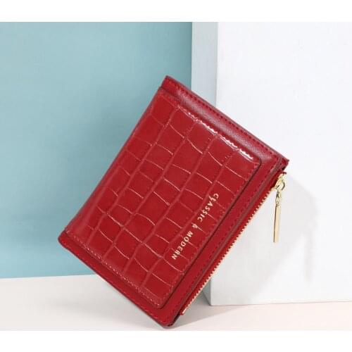 Leather Womens Wallet 2021 Female Short Retro Three-fold Folding Student Version Simple Multi-card Crocodile Pattern Coin Purse