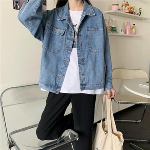 Jacket Ladies Clothes Oversized Denim Coat Korean Coat Spring And Autumn 2021 New Jacket Ladies Solid Casual Commuter Jacket Met