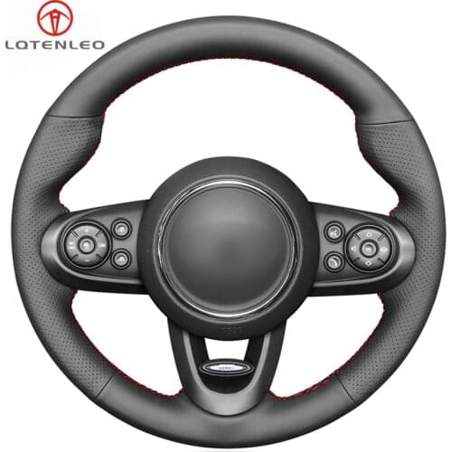 LQTENLEO Black Genuine Leather Car Steering Wheel Cover For Mini (Hatchback/Mini) JCW Clubman JCW Convertible JCW Countryman JCW