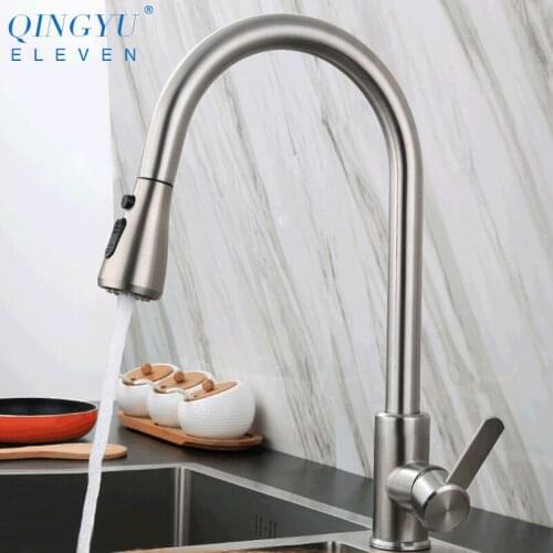 Brushed Kitchen Faucets Single Handle Pull Out Kitchen Mixer Tap 360 Degree Hot And Cold Water Mixer Brass Tap For Kitchen Sink