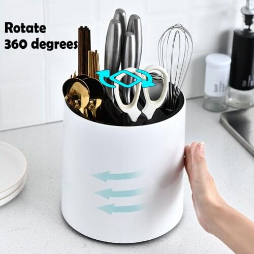 Multifunctional Rotating Knife Holder Tableware Storage Container Shelves Kitchen Supplies Cutting Board Knife Storage Rack