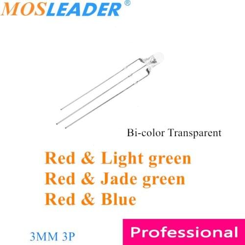 Mosleader 1000pcs LED 5mm Transparent Round Red & Green Red & Blue RG RB Bi-color Two Color F5 Common Anode Cathode 3 Pins