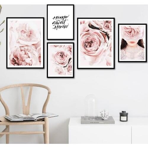 Pink Peony Flower Girl Quotes Landscape Wall Art Canvas Painting Nordic Posters And Prints Wall Pictures For Living Room Decor