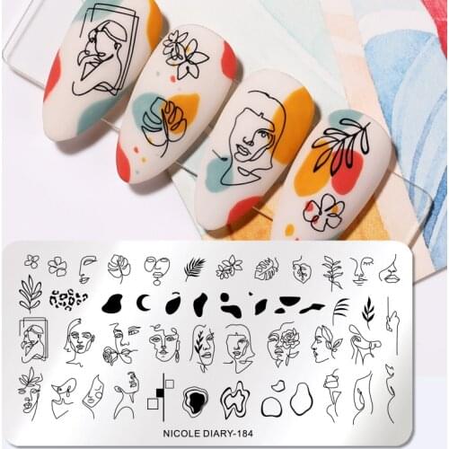 NICOLE DIARY Abstract Face Design Stamp Plates Young Girl Leaf Flower Image Nail Art Stamping Template Printing Stencil Tools