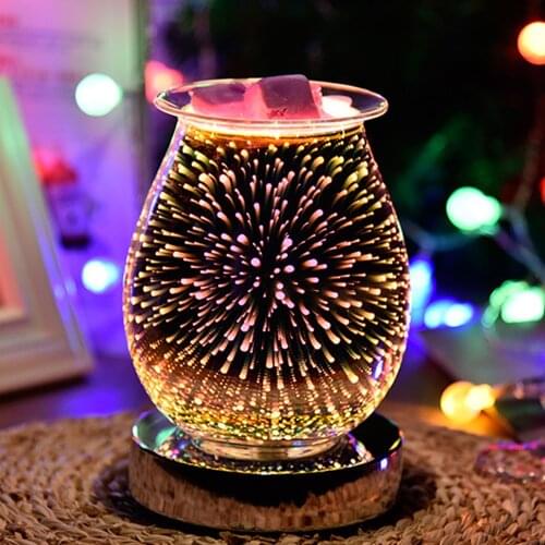 3D Glass Firework Night Light Electric Essential Aroma Oil Wax Melt Incense Burner Lamp Home Decoration Valentine Day Gift