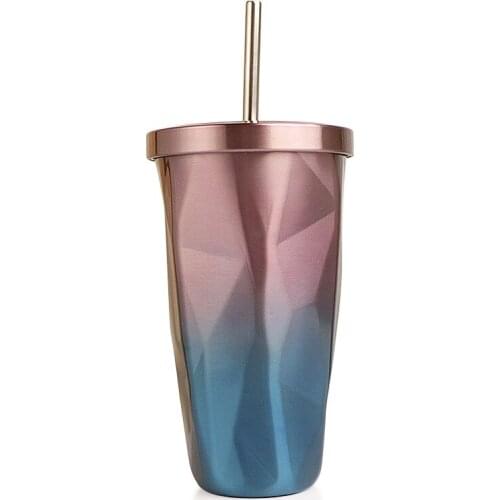 New Arrive Geometric Shape Vacuum Flasks Thermoses With Straw Insulated Thermos Cup Coffee Mug Travel Drink Juice Bottle