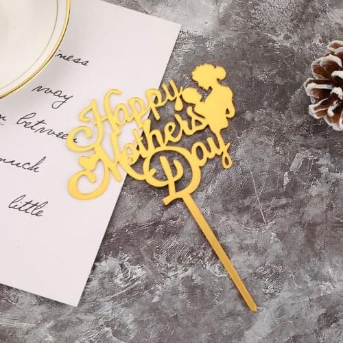 New MOM Acrylic Birthday Cake Topper Golden Happy Mothers day Party Cake toppers Cake Dessert Decoration Mothers holiday gift