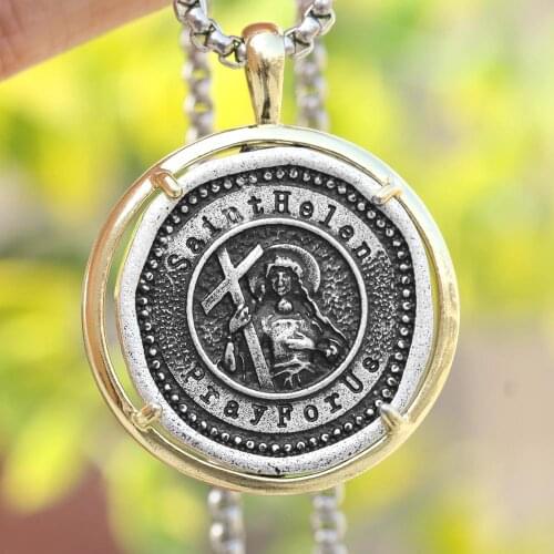 Saint Helen Necklace Catholic Medallion Patron Divorced Single Mother Jewelry Gift