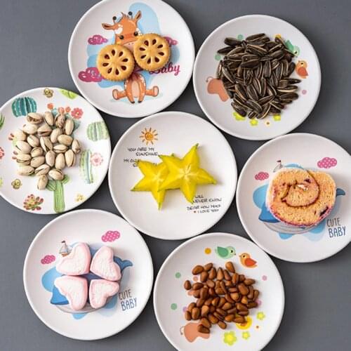 6 Inch Fruit Snack Pan Cartoon Animal Printed Plastic Dish Plate Dessert Dried Fruit Tray Kitchen Home Dinnerware Supplies