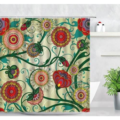 Retro Ethnic Floral Bathroom Decor Curtain Bohemian Mandala Flowers Printing Creative Bathtub Partition Screens Shower Curtains