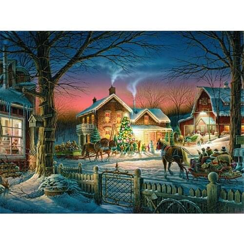 Christmas Village DIY Embroidery 11CT Cross Stitch Kits Needlework Craft Set Cotton Thread Printed Canvas Home Sale