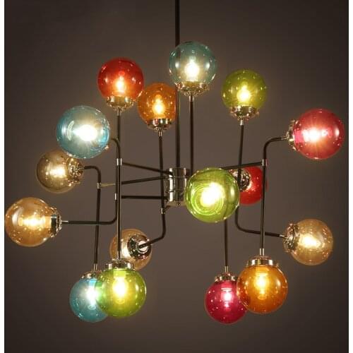 Nordic restaurant Pendant Lights iron Beanstalk American country retro Cafe bar clothing stained colorful glass lamp LU80117