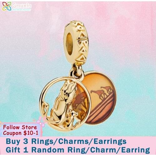 Smuxin 925 Sterling Silver Beads Simba And Mufasa Sunset Charm fit Original Pandora Bracelet Women Jewelry Making Birthfay Gift