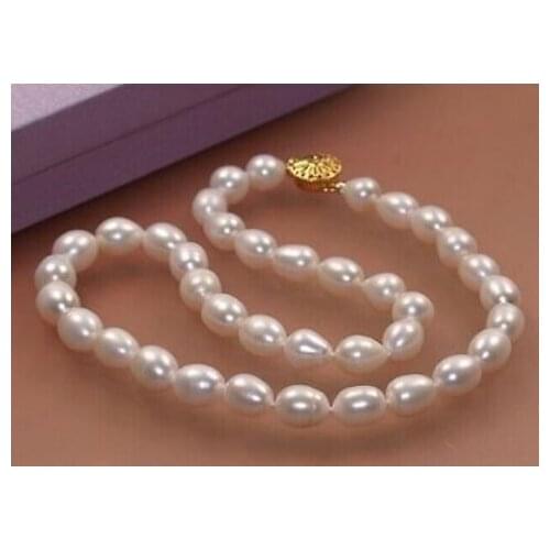 Gorgeous 9-10mm white baroque pearl necklace 18inch silver