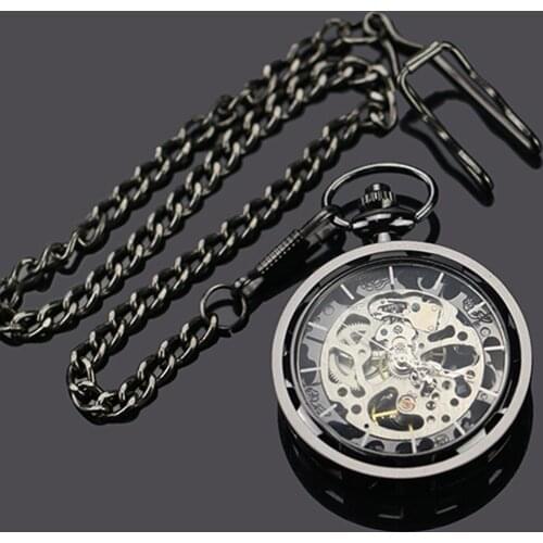 Unisex Vintage Hollow Skeleton Dial Quartz Mini Pendant Pocket Watch Chain
