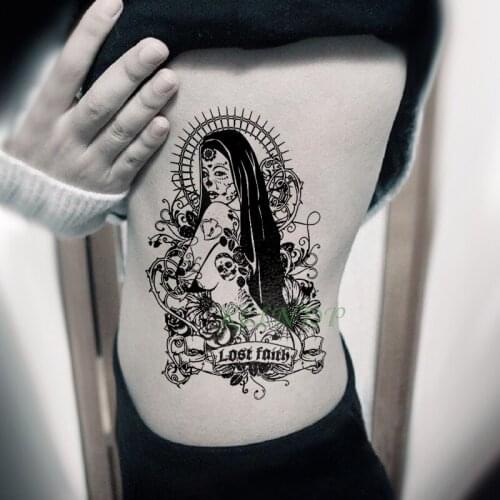 Waterproof Temporary Tattoo Sticker "lost faith" Skull head Rose Large Fake Tatto Flash Tatoo leg belly Arm for Men Women girl