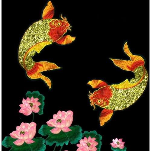 High Quality Large Carp Patches Sequins Embroidered Patch Costume Clothes Appliques Jacket Decorative