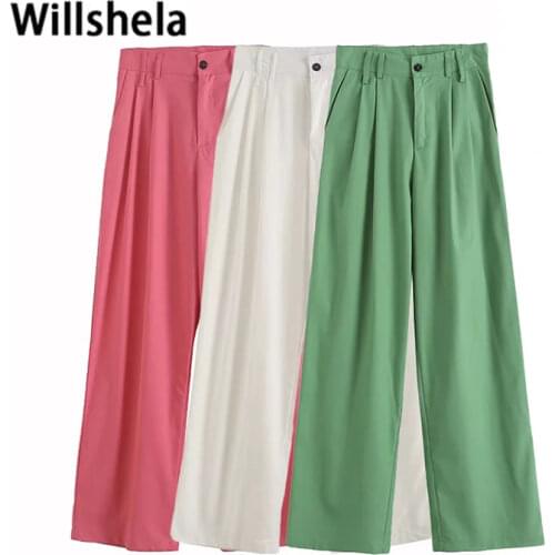 2021 Women Fashion Wide Leg Pants Linen Textured Vintage Loose trousers woman Pants y2k pantalon pour femme