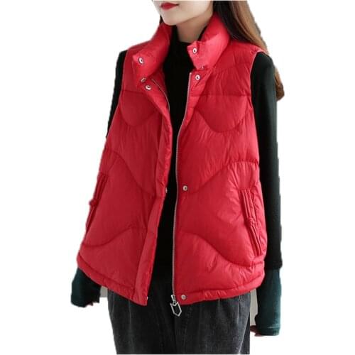 Winter Loose Red Vest Jacket Women 2021 New White Gray Black Sleeveless Tops Korean Fashion Short Down Cotton Vest Coat N1219