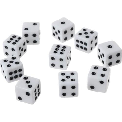 10pcs 16mm Acrylic Dice Black/White 6 Sided Casino Poker Game Bar Party Dice