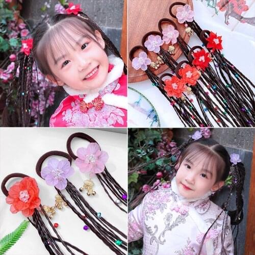 2PCS/ package princess little girl wig headdress hair ring flower belt braid childrens antiquity ethnic style braided hair rope