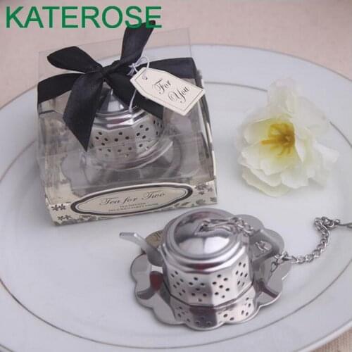 24PCS Wedding Reception Favors Stainless Steel Teapot Tea Infuser Bridal Fhower Favors For Wedding Souvenirs and Party Gift