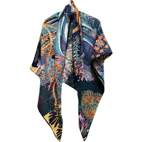 50% Cashmere 50% Silk Blend Square Scarf Christmas Theme Two sides Printed Large Wraps Shawls Handrolled Edge
