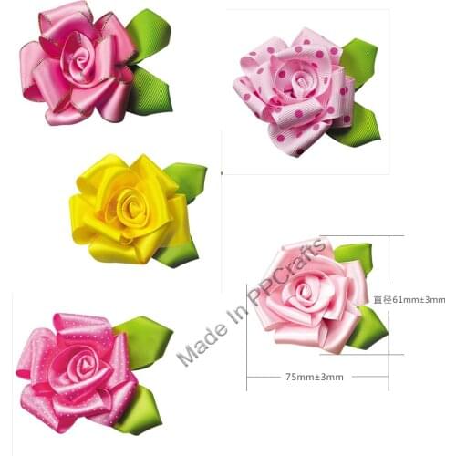 76x61MM Satin/Grosgrain Ribbon Flower For Wedding Packing Cloth Hairbow DIY Crafts 50pcs Free Shipping