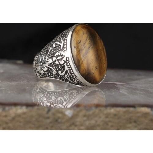 925 Sterling Silver Ring with Natural Tiger Eye or Agate Stone Silver Women Ring Silver Men Ring Gifts for Him Gifts for Dad