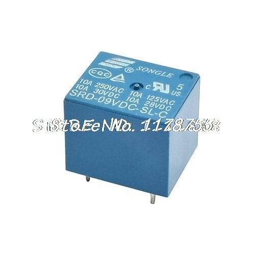 9VDC Coil 5Pin SPDT Plug in Blue PCB Miniature General Purpose Relay