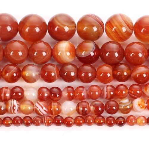 Natural Stone Beads Orange Veins Agates Charm Round Loose Beads For Jewelry Making Needlework Bracelet Diy Strand 4-12MM