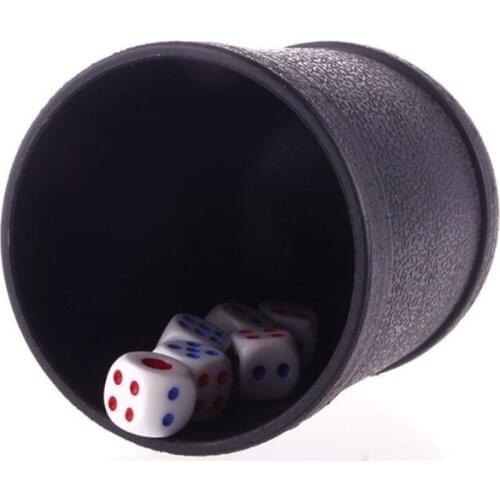 Black PVC Dice Cup Board Game KTV Pub Casino Party Game Dice Box with 5 Dices N58B