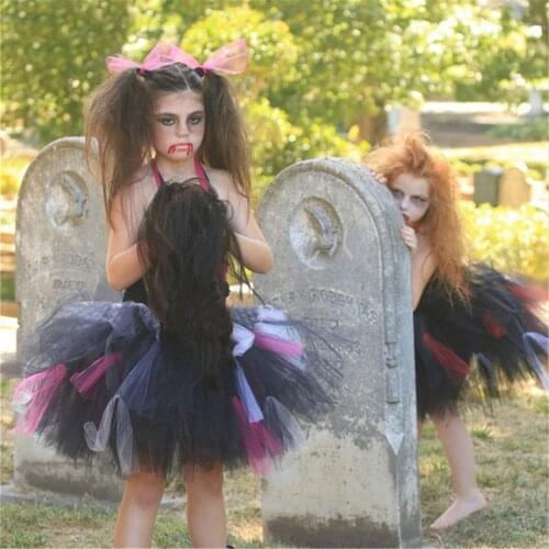 Black Red Scary Monster Baby Girls Halloween Costume Tutu Dress Handmade Tulle Halloween Vampire Party Dresses for Children kids