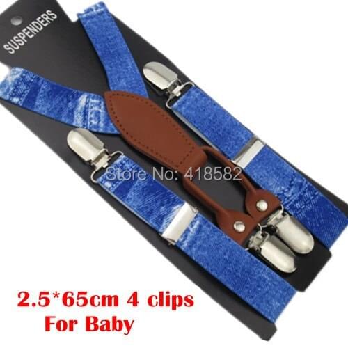 BD036-S size New Kids Imitation Cowboy Print Suspenders 2.5*65 CM 4 clips Baby leather suspenders for 2-8 years boys and girls