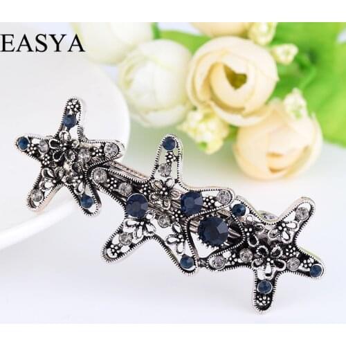 EASYA Retro Metal Star Hairwear Hair Clips Ornaments Crystal Rhinestone Hairpin Barrettes For Women Girls