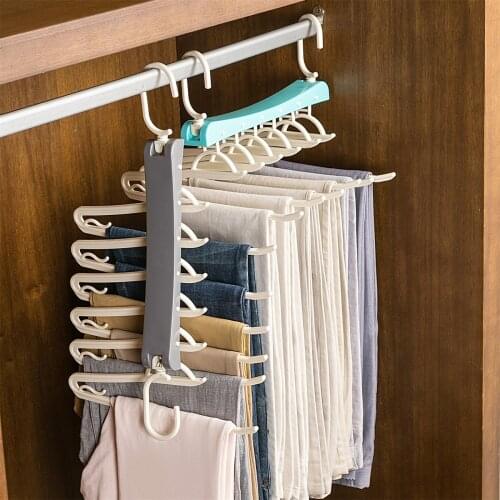 Functional Folding Magic Pants Rack Japanese-Style Home Wardrobe White Multi-Layer Pants Clips For Organizing