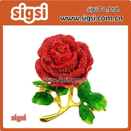 Hot selling crystal rhinestone rose brooch for valentines day gift 50mm 100pcs