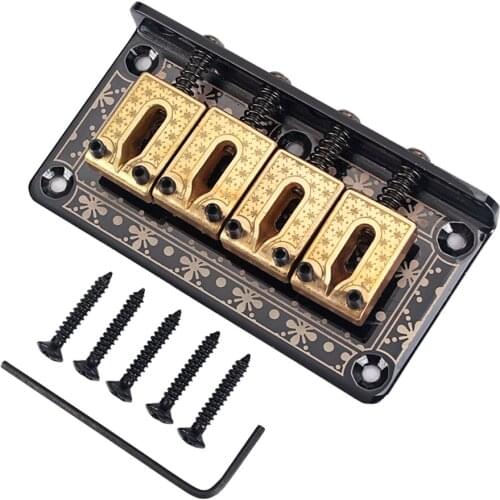 Exquisite Guitar Saddle Bridge Hardtail with Screws Wrench for 4 String Cigar Box Bass Guitar Replacement Parts Black