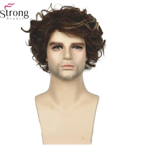 Short Curly Mens Wig Brown with Blonde Highlights color Wigs for men