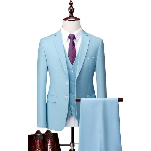 Jackets+Vest+Pants) 2021 Fashion Tuxedo Men high quality cotton business Blazers/Male slim three-piece suit/groom dress S-5XL