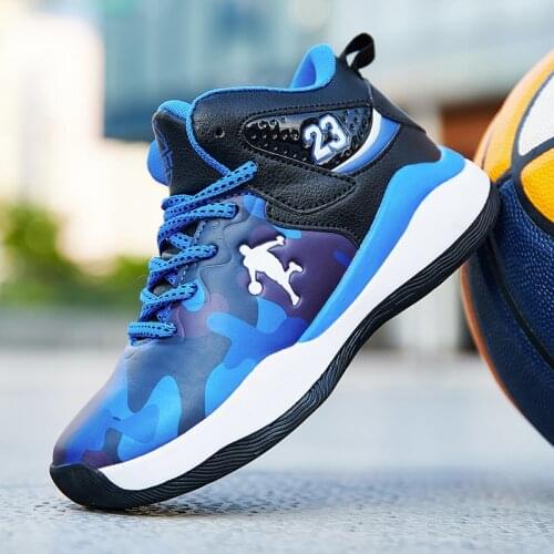 Leather Sport Kids Sneakers Boys Basketball Shoes for Children High To Shockproof Kids Sport Shoes Boy Non-slip Basketball Shoes