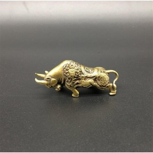Copper Statue Collectable Chinese Brass Carved Animal Zodiac Cattle Exquisite Small Statues