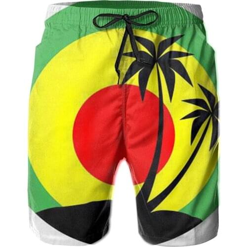 Mens Swim Shorts Sweat Shorts Coconut Tree Reggae Color Jamaican Quick-Dry Swim Trunk, Mens Swim Shorts With Mesh Lining