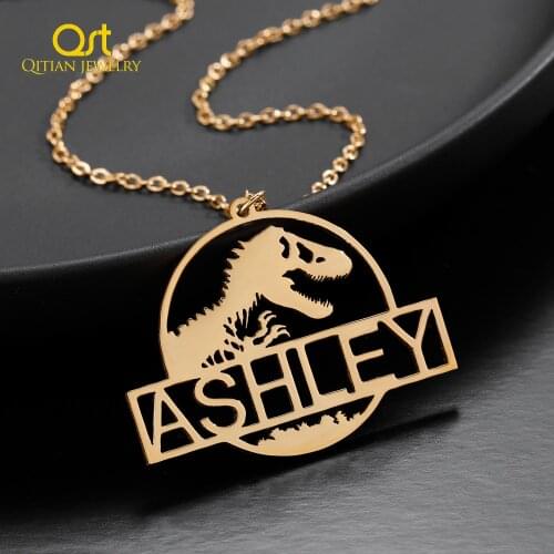 Custom Dinosaur Name Necklace For Men Personalized Letter Necklaces Gold Stainless Steel Name Chain Memorial Jewelry Gifts Boy