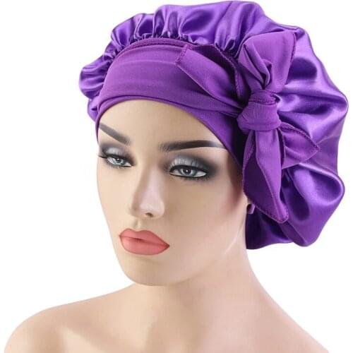 New Fashion Satin Bonnet for Women with Long Wide Stretch Tie Ladies Hair Styling Night Sleep Cap Silk Headwear Hair Accessories